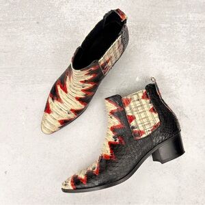 Modern Vice || Handler Python‎ Snake Western Ankle Boots Booties Red Black 36